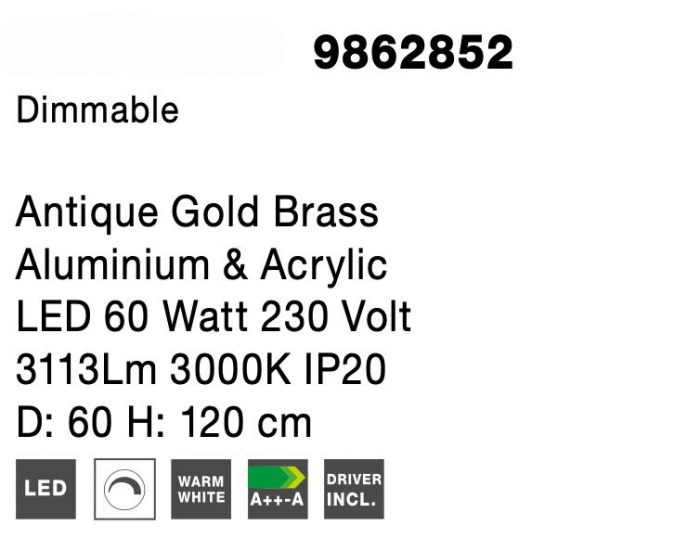 Lustra aurie Aliz Ø60 cm cu doua pendule rotunde ajustabile si cristale, LED dimabil, design lux, 9862852 - Novaluce [8]