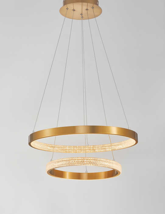 Lustra aurie Aliz Ø60 cm cu doua pendule rotunde ajustabile si cristale, LED dimabil, design lux, 9862852 - Novaluce [3]