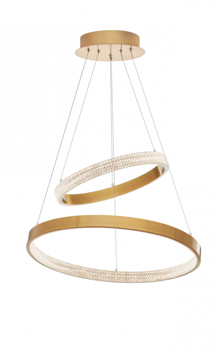 Lustra aurie Aliz Ø60 cm cu doua pendule rotunde ajustabile si cristale, LED dimabil, design lux, 9862852 - Novaluce [2]