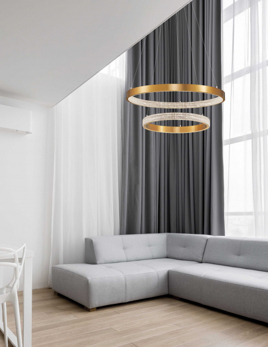 Lustra aurie Aliz Ø60 cm cu doua pendule rotunde ajustabile si cristale, LED dimabil, design lux, 9862852 - Novaluce [6]