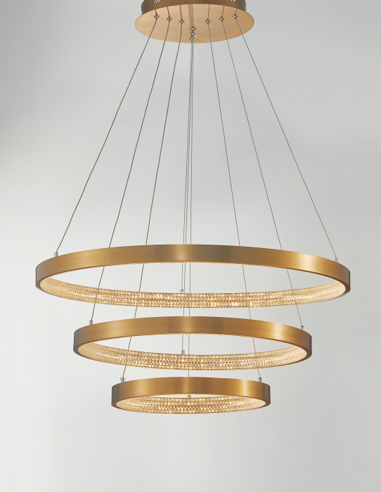 Lustra aurie Aliz Ø80 cm cu trei pendule rotunde ajustabile si cristale, LED dimabil, design lux, 9862853 - Novaluce [3]