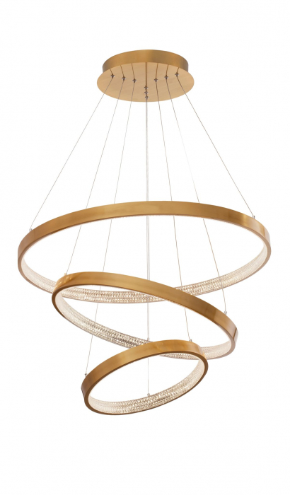 Lustra aurie Aliz Ø80 cm cu trei pendule rotunde ajustabile si cristale, LED dimabil, design lux, 9862853 - Novaluce [2]