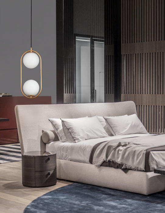 Lustra aurie cu 2 globuri albe sticla Luna 20x48 cm, design modern, 9988171 - Novaluce [2]