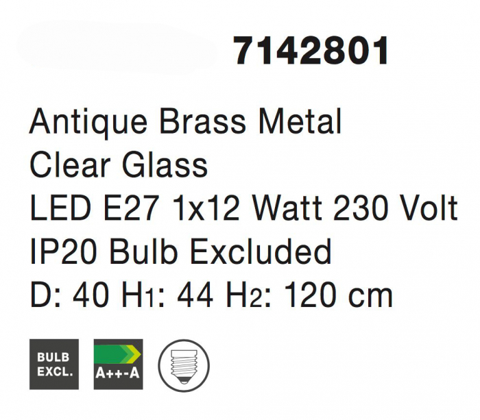 Lustra aurie Ivar Diamond 40x44 cm, 1xE27 cu pereti sticla transparenti, finisaj antichizat, 7142801 - Novaluce [4]
