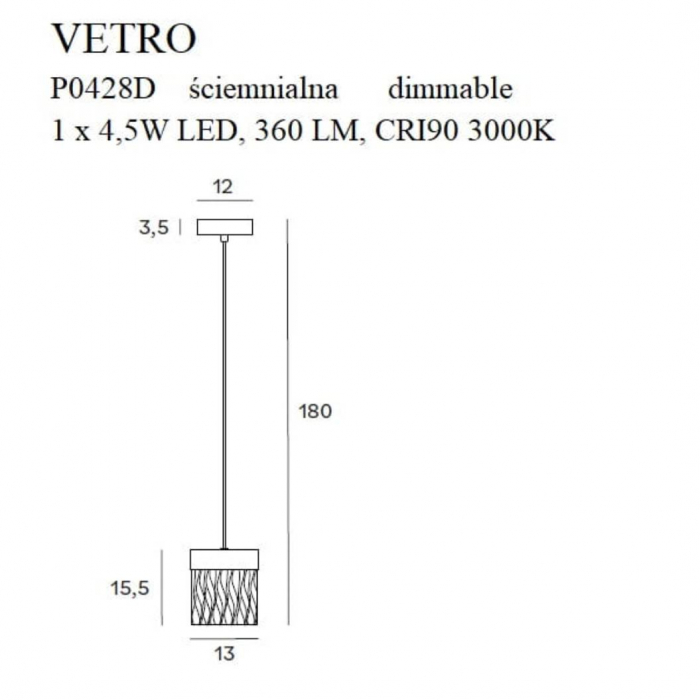 Lustra aurie LED Vetralico 15,5x13 cm, inaltime reglabila, metal/sticla, P0428D - Maxlight [2]