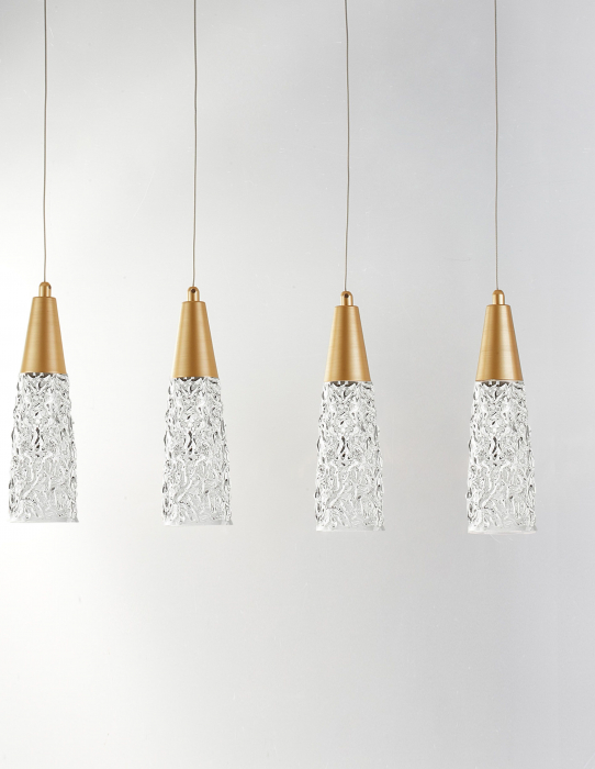 Lustra aurie liniara 5 pendule sticla structurata Kisho 80 cm, design elegant, bec G9, 9160195 - Novaluce [2]
