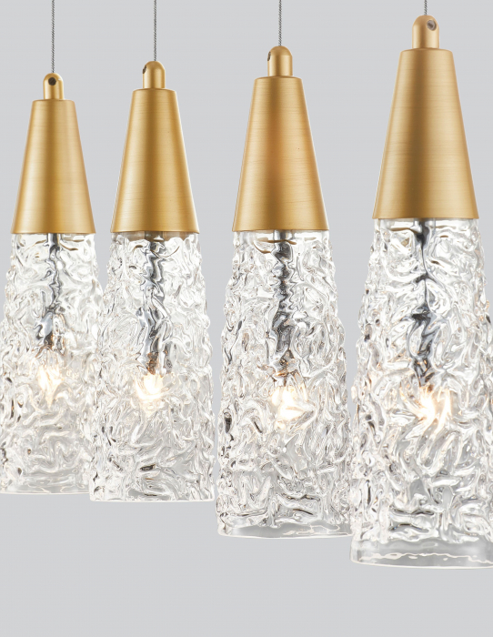 Lustra aurie liniara 5 pendule sticla structurata Kisho 80 cm, design elegant, bec G9, 9160195 - Novaluce [3]