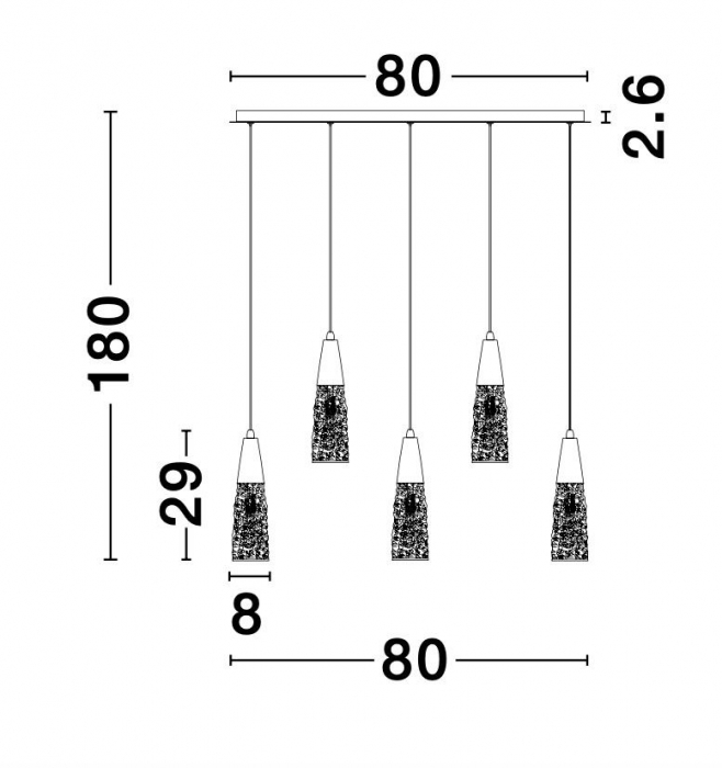 Lustra aurie liniara 5 pendule sticla structurata Kisho 80 cm, design elegant, bec G9, 9160195 - Novaluce [5]