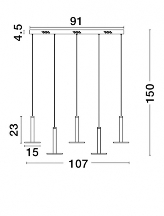 Lustra aurie liniara LED lux Oriana, cu 5 pendule metal, 107 cm, inaltime reglabila, 1703301203 - Novaluce [3]