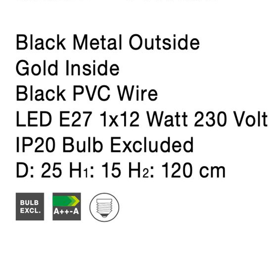 Lustra aurie/neagra moderna Hindia, pendul metal Ø 25 cm, inaltime reglabila, 9417053 - Novaluce [7]