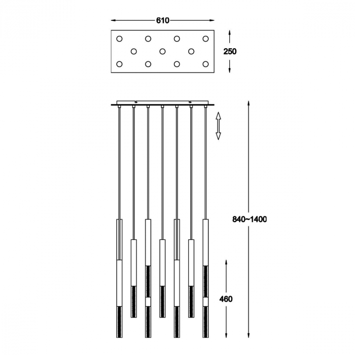 Lustra aurie ONE cu 11 pendule cilindrice cu iluminare LED, inaltime reglabila, 003064-009126 - Zumaline [3]
