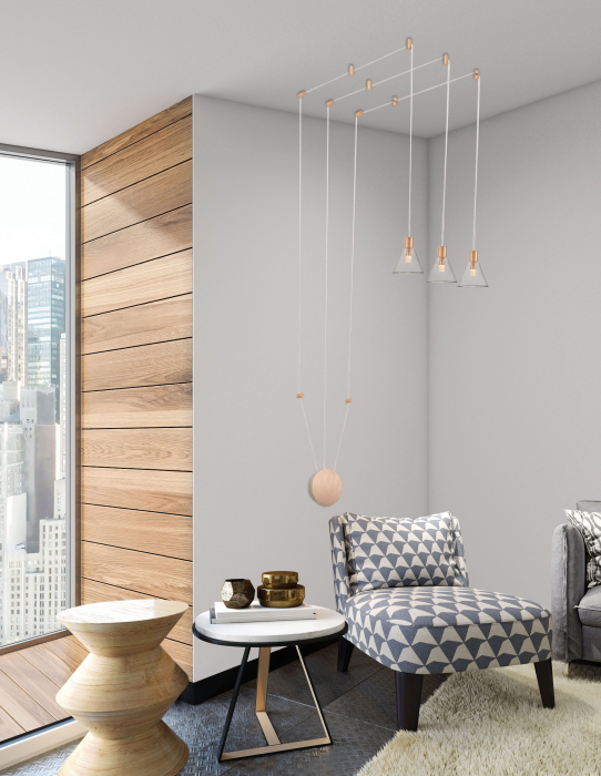 Lustra aurie perete-tavan cu 3 pendule LED pe cablu lung Kalila, design modern, sticla/metal, 9028813 - Novaluce [7]