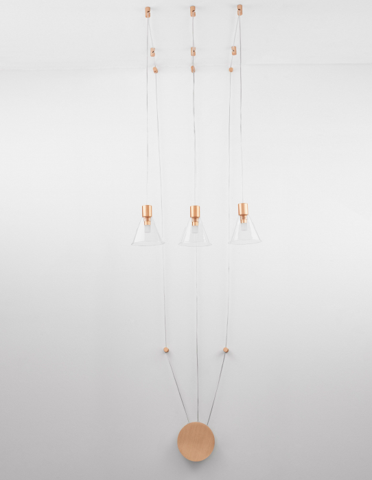 Lustra aurie perete-tavan cu 3 pendule LED pe cablu lung Kalila, design modern, sticla/metal, 9028813 - Novaluce [4]