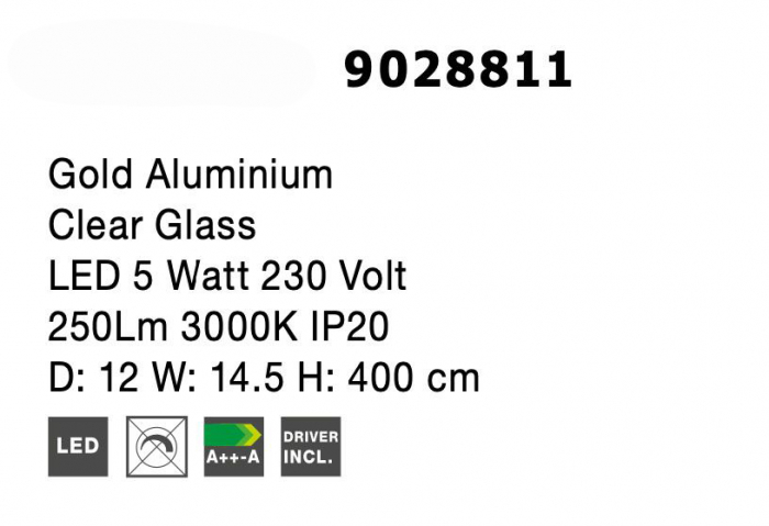 Lustra aurie perete-tavan cu pendul pe cablu lung Kalila, design modern, sticla/metal, 9028811 - Novaluce [7]