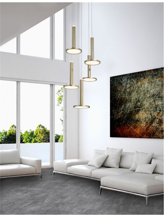 Lustra aurie rotunda LED lux Oriana, cu 5 pendule metal, Ø 41 cm, inaltime reglabila, 1703301202 - Novaluce [2]
