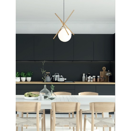 Lustra aurie stil minimalist Sticks 17x40 cm forma bete aurii cu glob alb sticla, P0403 - Maxlight [5]