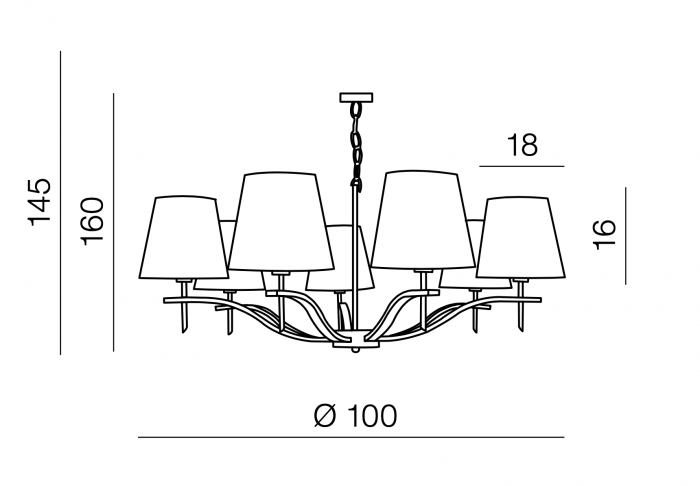 Lustra/candelabru cu 5/7 brate Pora 75/100 cm, abajur textil bej, detalii metal crom, AZ 0724 - Azzardo [4]