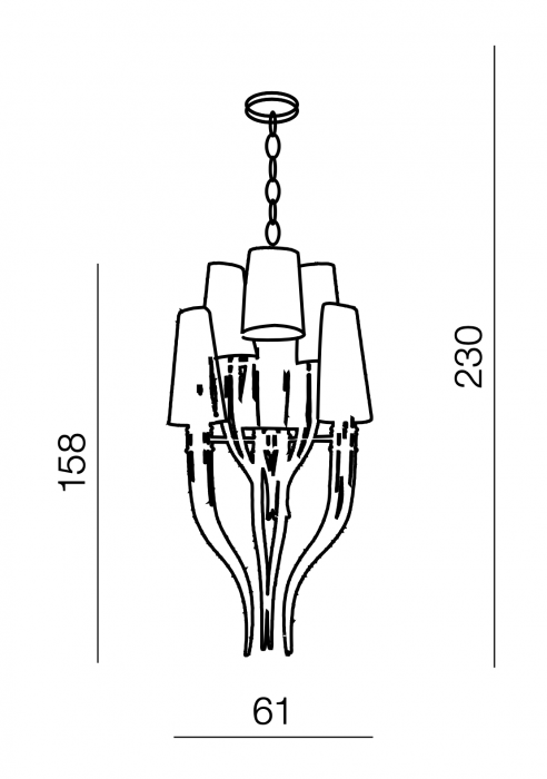 Lustra/candelabru cu 6 brate asimetrice Ester 61x158 cm, abajur textil alb/negru, detalii metal crom, AZ 1417 - Azzardo [4]
