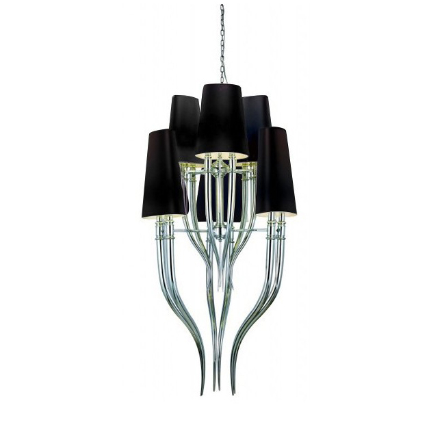 Lustra/candelabru cu 6 brate asimetrice Ester 61x158 cm, abajur textil alb/negru, detalii metal crom, AZ 1417 - Azzardo [3]