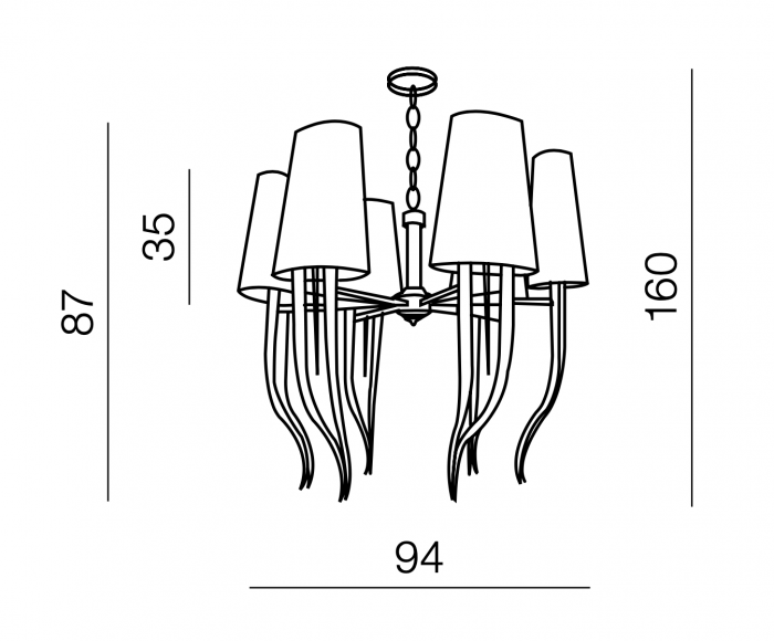 Lustra/candelabru cu 6 brate Ester 94x87 cm, abajur textil alb/negru, detalii metal crom, AZ 1389 - Azzardo [3]