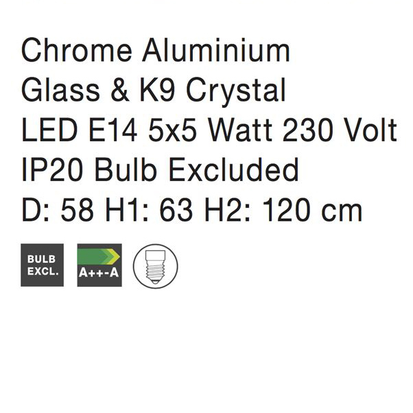 Lustra/candelabru lux crom cu cristale Bertra, cu 5/8 brate din metal cu sticla, 51231403 - Novaluce [8]