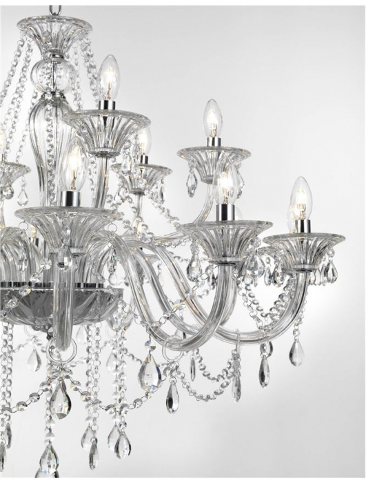 Lustra/candelabru lux sticla transparenta cu cristale Kasi, cu 3/5/8/18 brate, 8061202 - Novaluce [18]