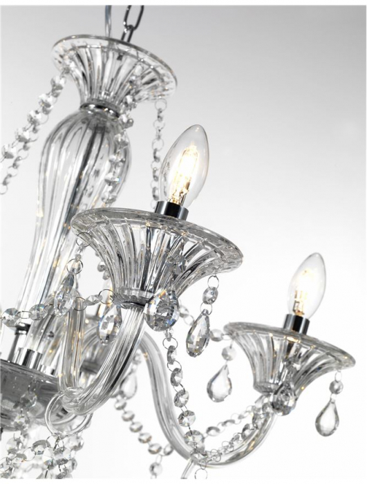 Lustra/candelabru lux sticla transparenta cu cristale Kasi, cu 3/5/8/18 brate, 8061202 - Novaluce [4]