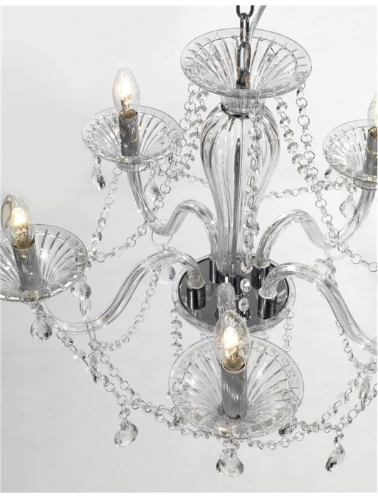 Lustra/candelabru lux sticla transparenta cu cristale Kasi, cu 3/5/8/18 brate, 8061202 - Novaluce [3]