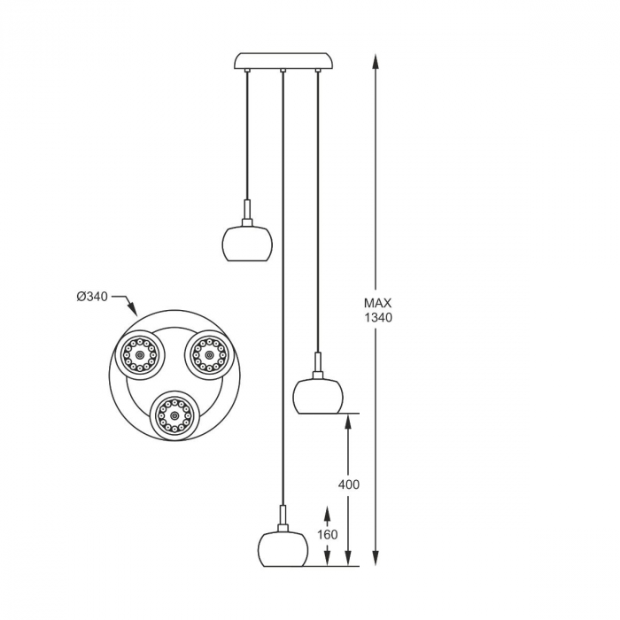 Lustra rotunda CRYSTAL cu 3 pendule din sticla, inaltime reglabila, 003064-001009 - Zumaline [3]