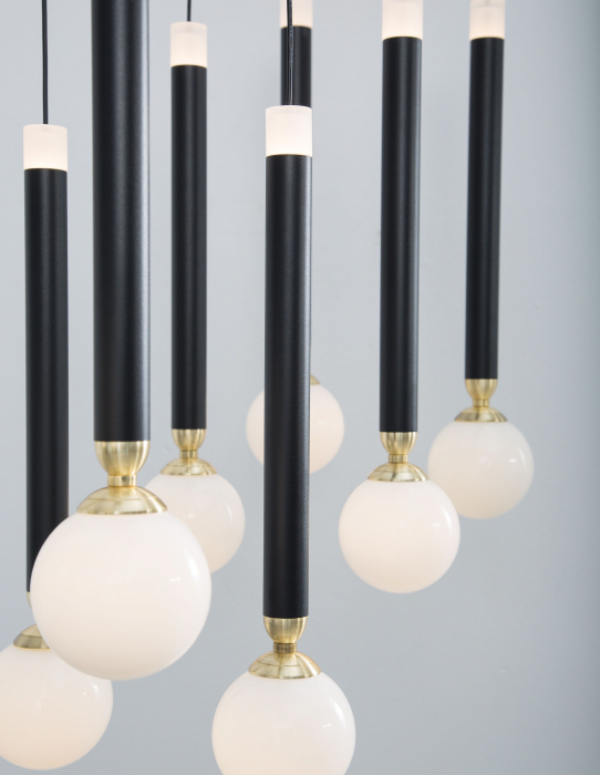 Lustra cu 10 pendule LED Binay 70 cm negru cu auriu, design modern, 9157910 - Novaluce [4]