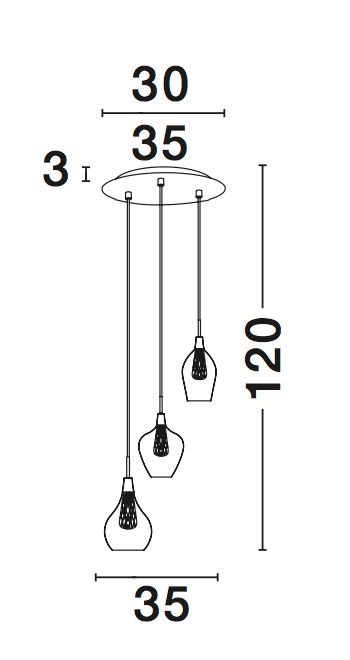 Lustra cu 3 pendule diferite sticla transparenta Hari Ø30 cm, detalii impletite metal auriu, 1500202803 - Novaluce [3]