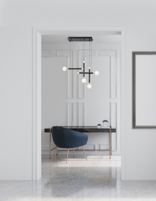Lustra cu 4 pendule LED Binay 51 cm negru cu auriu, design modern, 9157904 - Novaluce [8]