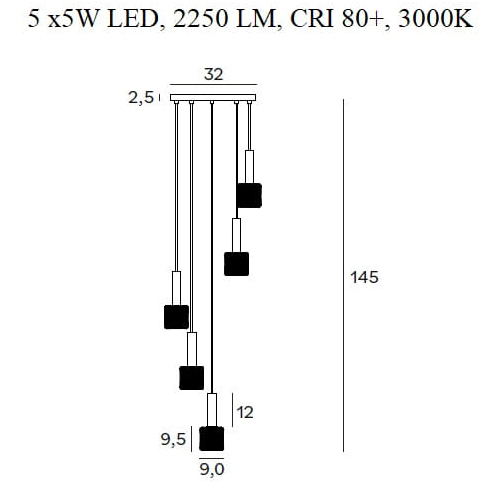Lustra cu 5 pendule Jaya negru/auriu Ø 32 cm abajur mesh metalic, P0439 - Maxlight [2]