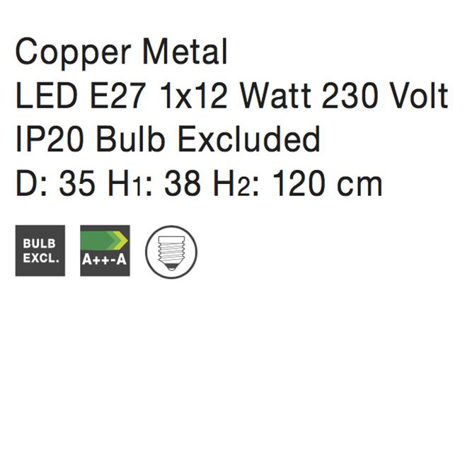 Lustra cupru/neagra tip pendul Ivana abajur geometric din tije metalice, Ø 20/35 cm, 672801 - Novaluce [5]