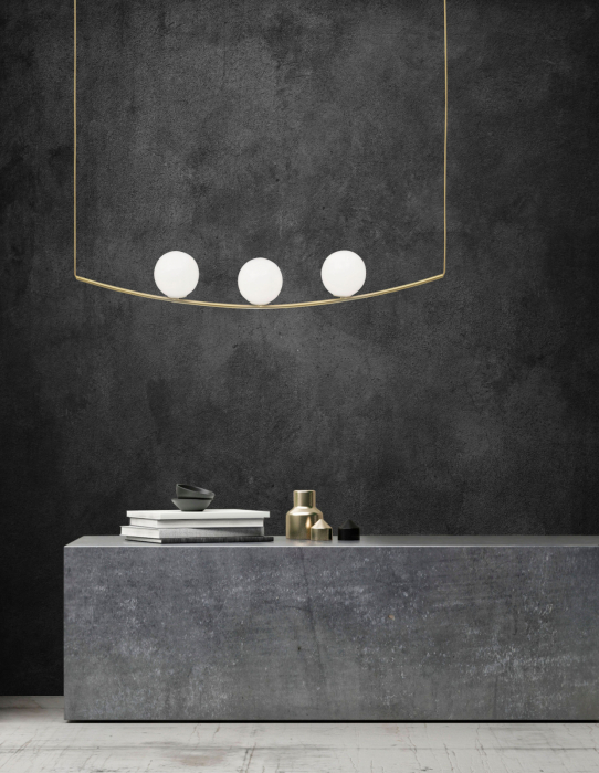 Lustra de lux Evan 180 cm, bara aurie suspendata cu 3 globuri sticla, design modern, 8279602 - Novaluce [2]