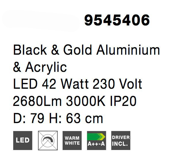Lustra de lux moderna Tekla auriu cu negru, iluminare LED 42W, 9545406 - Novaluce [6]