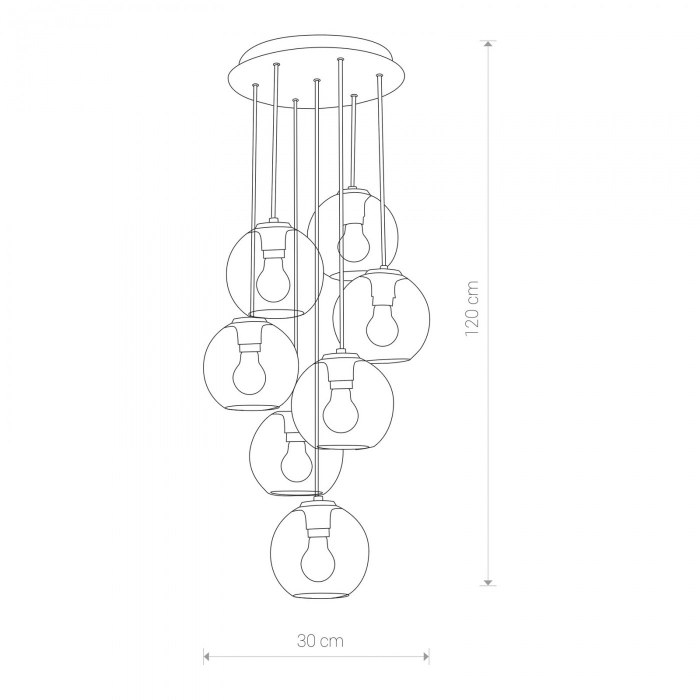 Lustra design 7 abajururi sferice sticla fumurie Karter, inaltime fixa 120 cm, 9131 - Nowodworski [2]