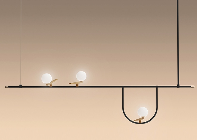 Lustra design lux Kelia 120 cm, structura liniara metal negru, detalii aurii, 3 becuri glob albe, XCP5235A-120 - King [3]