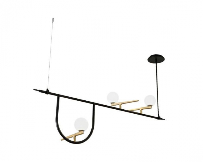 Lustra design lux Kelia 160 cm, structura liniara metal negru, detalii aurii, 3 becuri glob albe, XCP5235A-156 - King [2]