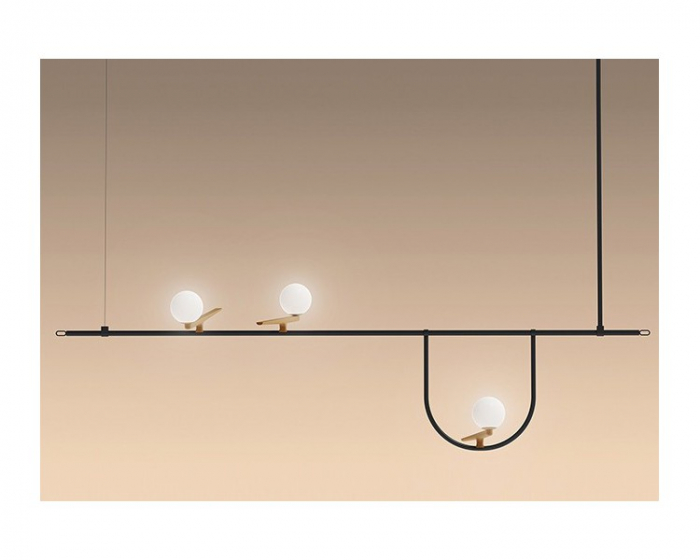 Lustra design lux Kelia 160 cm, structura liniara metal negru, detalii aurii, 3 becuri glob albe, XCP5235A-156 - King [4]