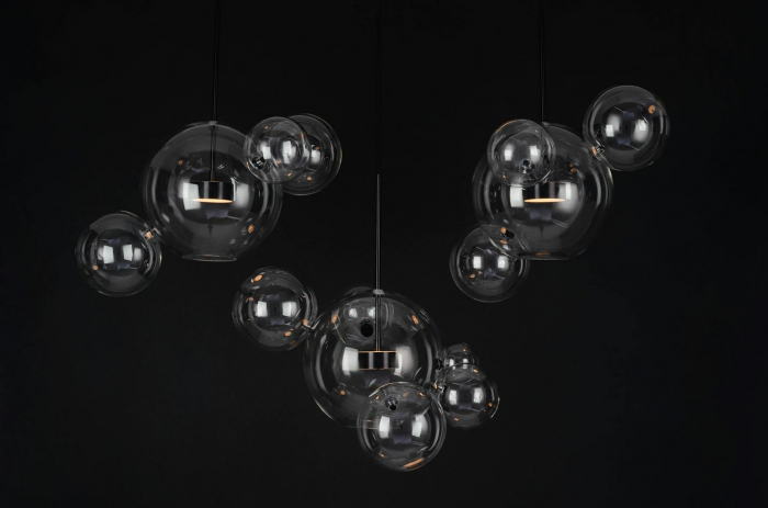 Lustra 3 brate globuri sticla Bubble Line 120 cm aurie/argintie/neagra, iluminare LED, design lux, XCP9148-3B - King [19]