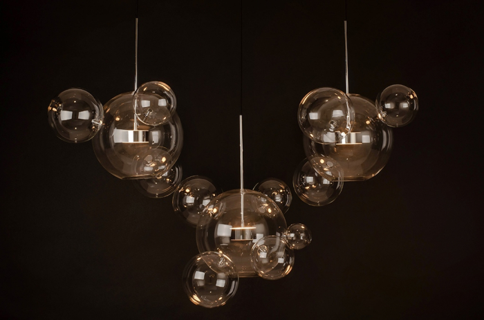 Lustra 3 brate globuri sticla Bubble Line 120 cm aurie/argintie/neagra, iluminare LED, design lux, XCP9148-3B - King [6]