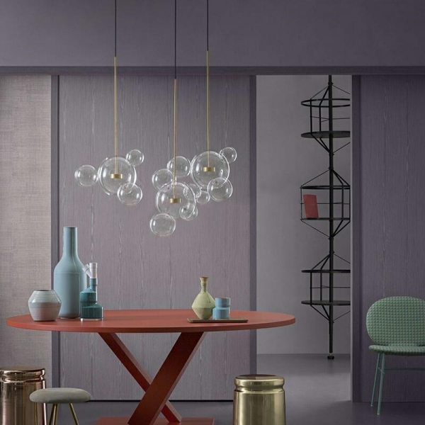 Lustra 3 brate globuri sticla Bubble Line 120 cm aurie/argintie/neagra, iluminare LED, design lux, XCP9148-3B - King [9]
