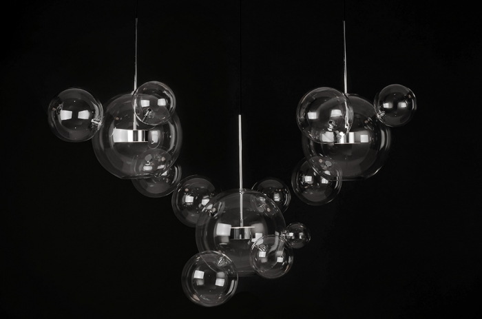 Lustra 3 brate globuri sticla Bubble Line 120 cm aurie/argintie/neagra, iluminare LED, design lux, XCP9148-3B - King [20]