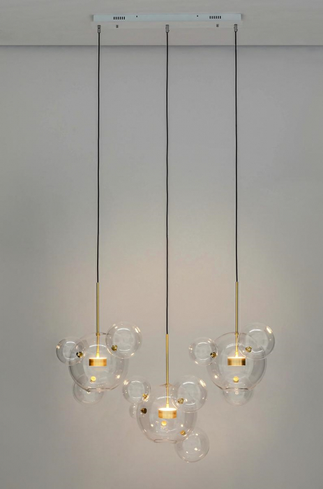 Lustra 3 brate globuri sticla Bubble Line 120 cm aurie/argintie/neagra, iluminare LED, design lux, XCP9148-3B - King [5]