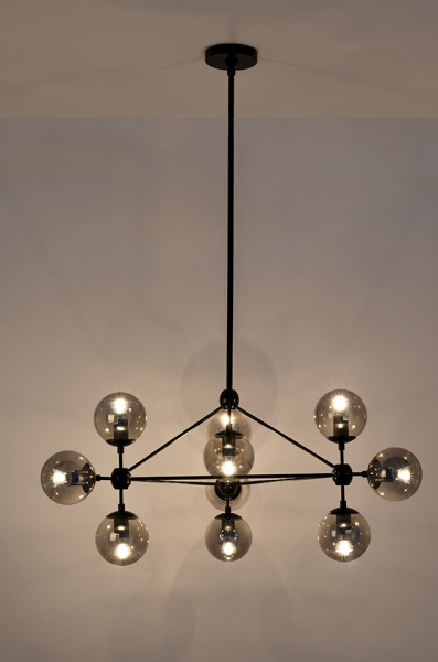 Lustra design modern Planet 98x170 cm, 10 becuri, neagra/aurie, MD10230G-10 - King [14]