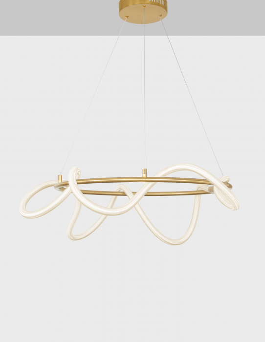 Lustra dimabila Contorsion 60 cm pe suport auriu rotund, forma asimetrica tub LED, 9082092 - Novaluce [3]