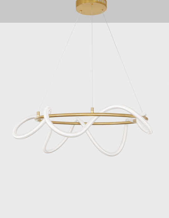 Lustra dimabila Contorsion 60 cm pe suport auriu rotund, forma asimetrica tub LED, 9082092 - Novaluce [2]