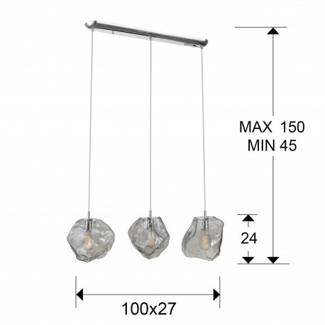 Lustra dimabila liniara Katari 3 pendule sticla forma neregulata, inaltime reglabila, 213455 - Schuller [2]