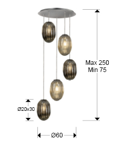 Lustra dimabila lux inalta Kati 5 pendule sticla texturata fumurie sampanie, inaltime reglabila, 752268 - Schuller [4]